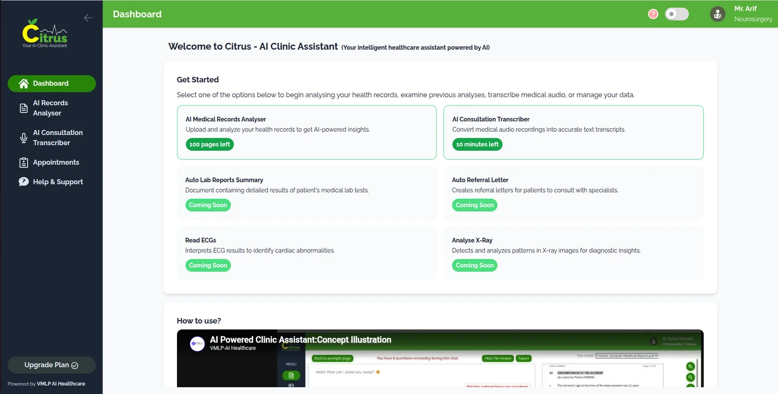 Citrus AI Clinic Assistant Dashboard